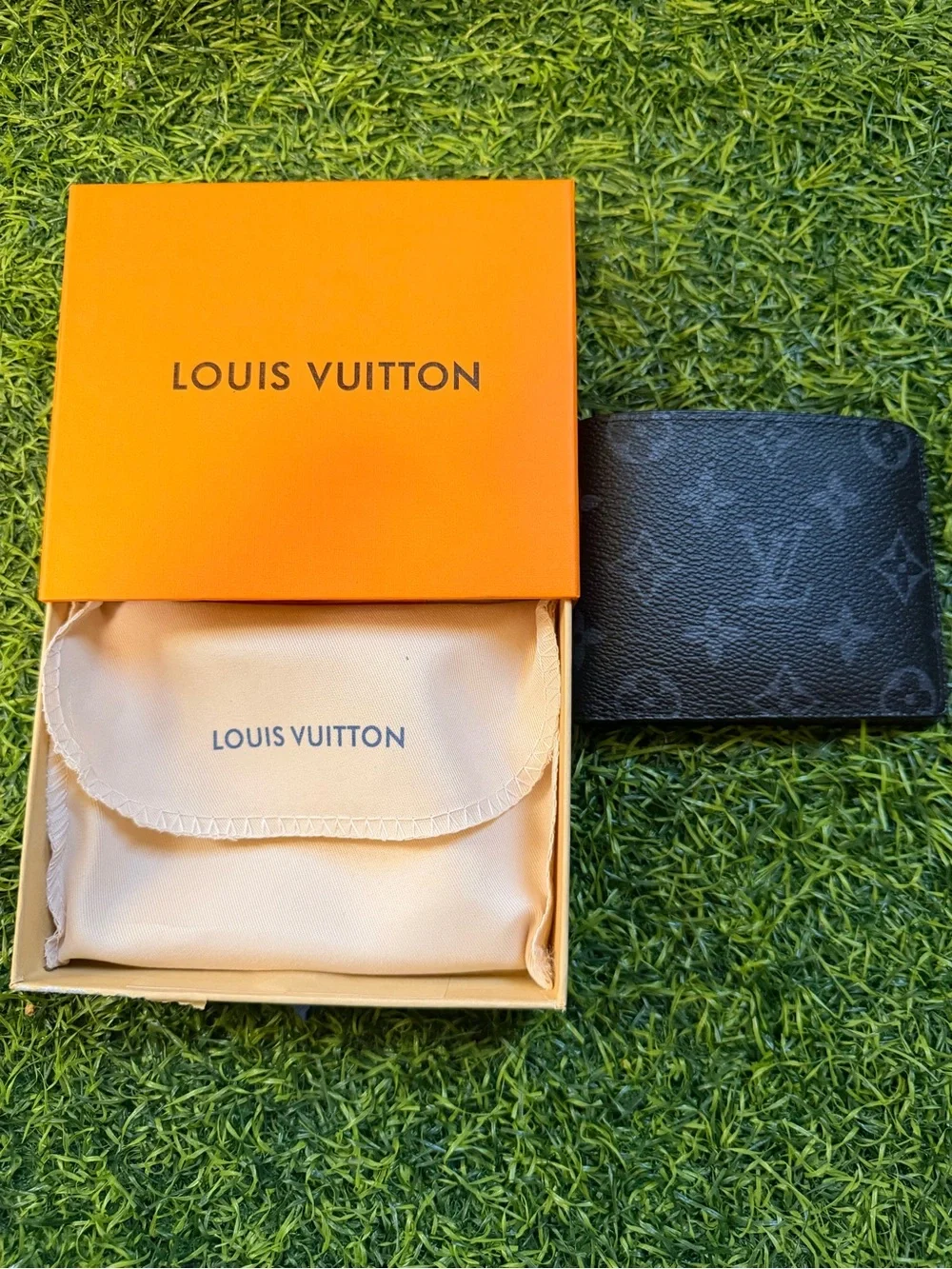 Louis Vuitton Men's Black Monogram Canvas Wallet with Signature Box